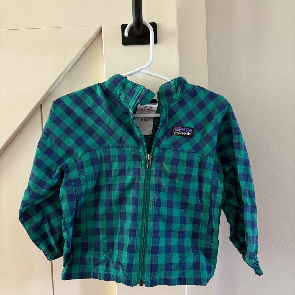 Baby Patagonia Teal and Navy Plaid Jacket, 12-18 M